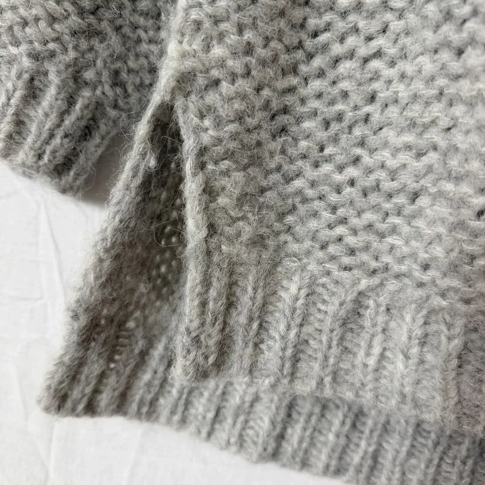 Eileen Fisher Alpaca Sweater M Gray Chunky Knit Peru Boxy Cozy Minimalist Luxury